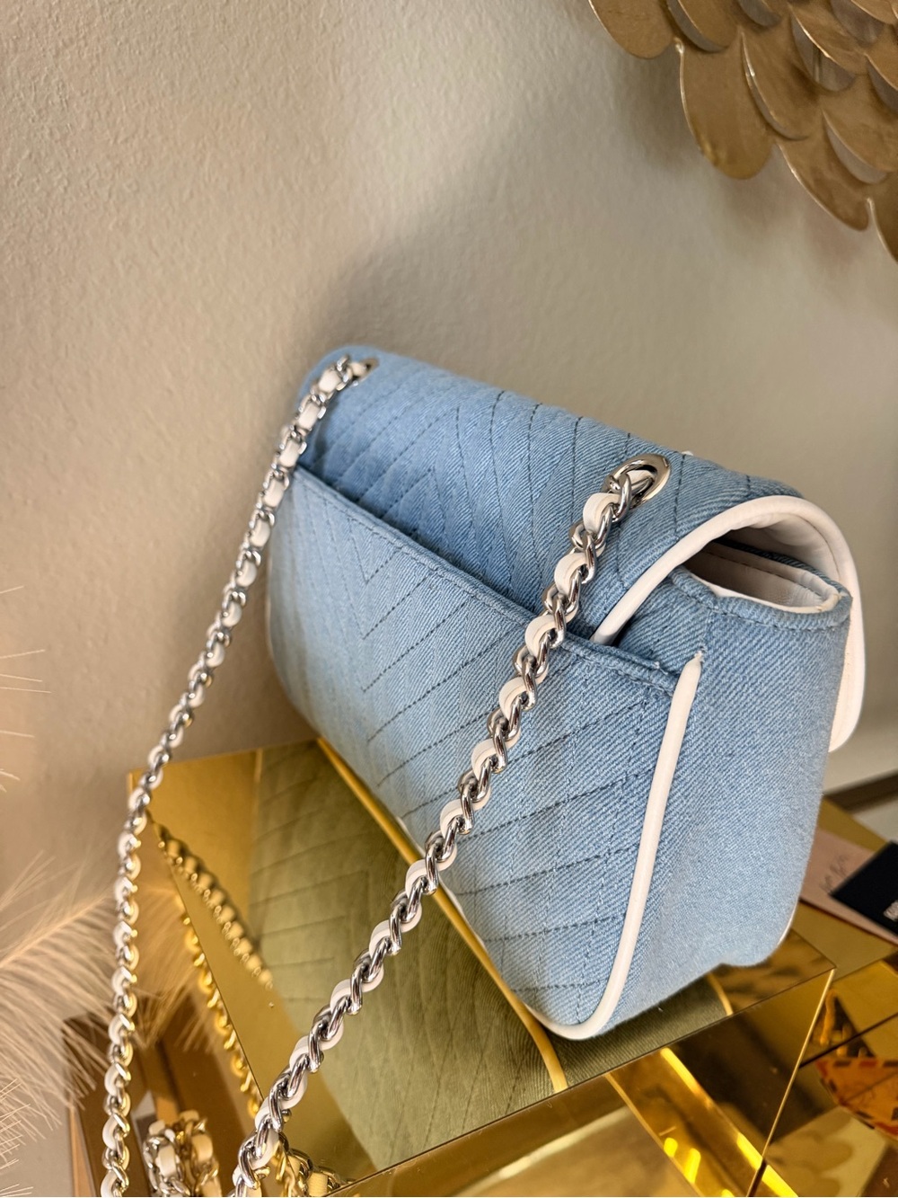 New Without Tags Karl Lagerfeld Denim Charm Bag Light Blue - Picture 9 of 12